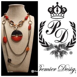NWOT In Bag. Premier Designs Jewelry PIPER Necklace New. Antique Brass Plated